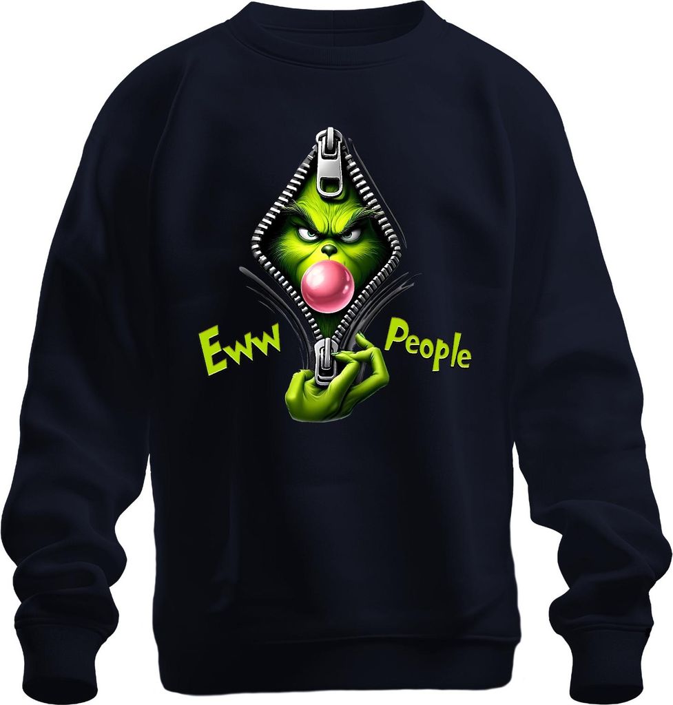 Eww People grünes Gesicht Reißverschluss Kaugummi sarkastisch Uni Sweatshirt Pullover, Navy, 3XL