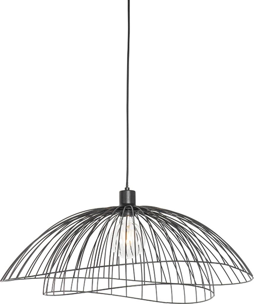 QAZQA - Design Design-Hängeleuchte schwarz mit doppeltem Schirm 66 cm - Pua I Wohnzimmer I Schlafzimmer - Stahl Rund - LED geeignet E27