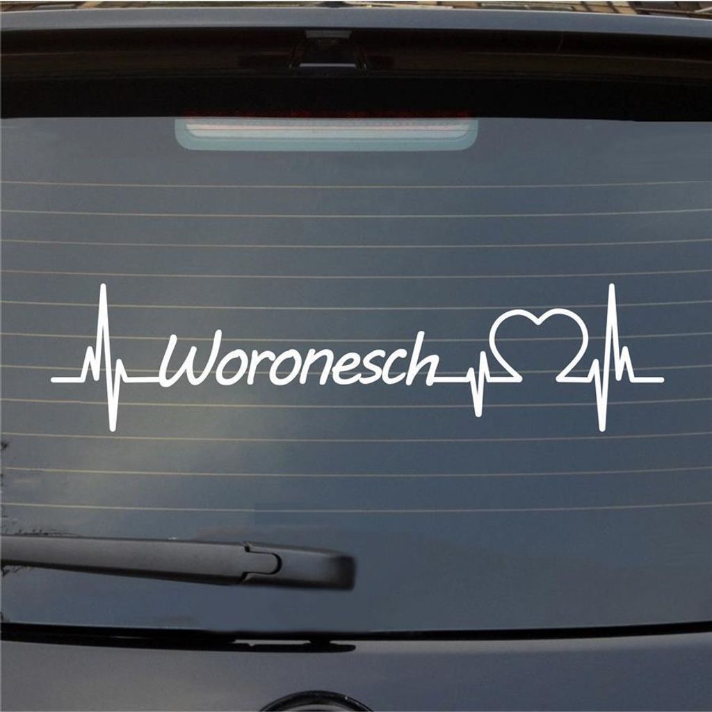 Heckscheibenaufkleber Woronesch Herzschlag Puls Stadt Liebe 55x13 cm Weiss Glanz Auto Aufkleber Sticker