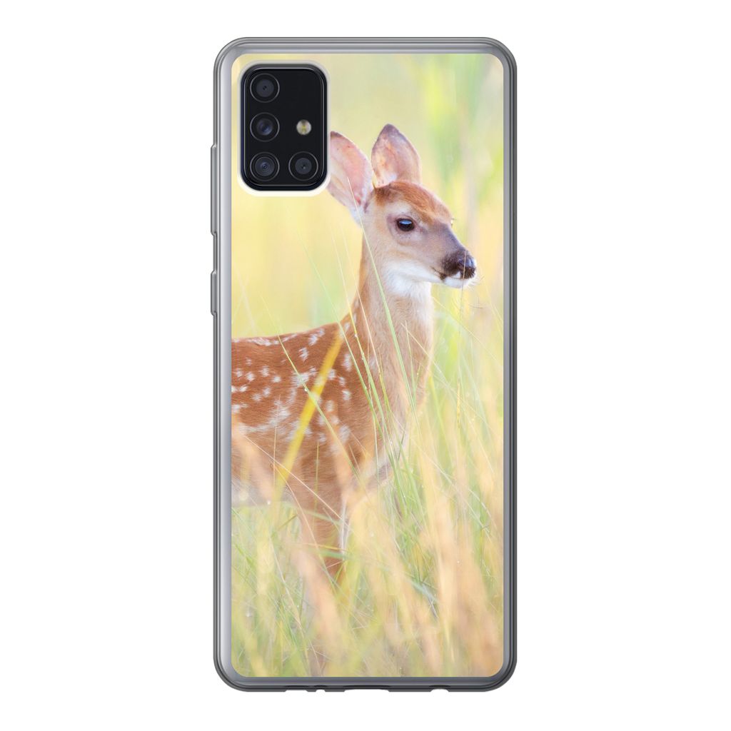 MuchoWow Handyhülle Schutzhülle Hülle für Samsung Galaxy A52 5G Hirsche - Gras - Grün Silikon Softcase Handy Hülle - Umschlag