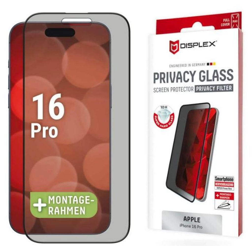 Displex Privacy Panzerglas (10H) für Apple iPhone 16 Pro, Produktbild 
