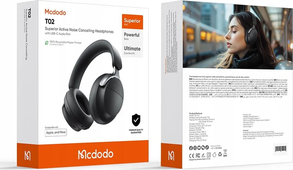 Casque Bluetooth ANC noir Mcdodo avec micro et isolation phonique - 12
