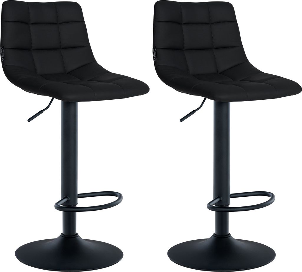 DELUKE Barhocker 2er Set DUBAI - Schwarz, Kunstleder, Schwarz | Barhocker mit Lehne Barstuhl Tresenhocker Tresenstuhl Kneipenhocker Kneipenstuhl