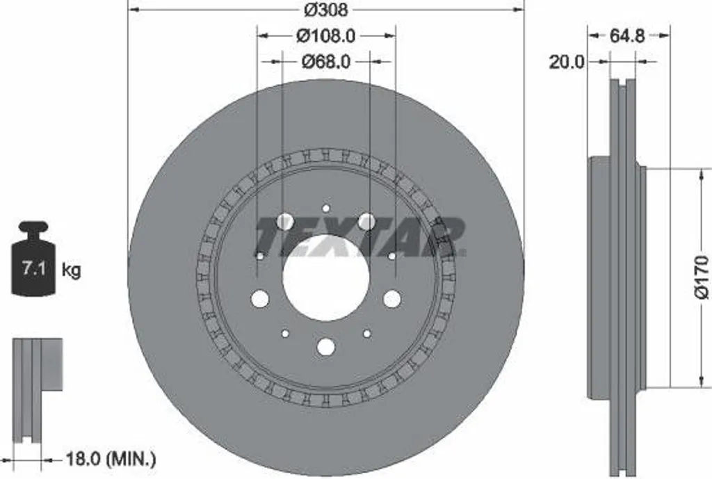 Disque de frein ventilé Textar 92126803 compatible Volvo XC90 SUV luxe