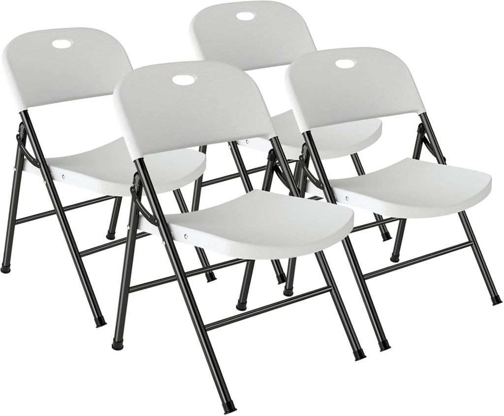 4er Set Klappstühle Weiß - Stabiler Gartenstuhl mit hoher Rückenlehne, bis 180 kg Tragkraft, Wetterfester Faltstuhl für Balkon, Party, Event & ...
