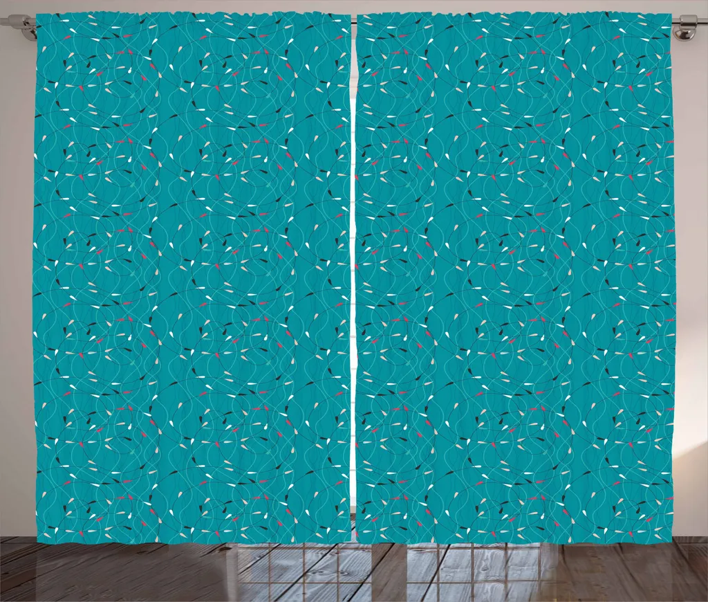 ABAKUHAUS Tenda rustica astratta, linee a spirale pastello gocce, tende universali per soggiorno con passanti e ganci, 280 x 225 cm, multicolore e blu