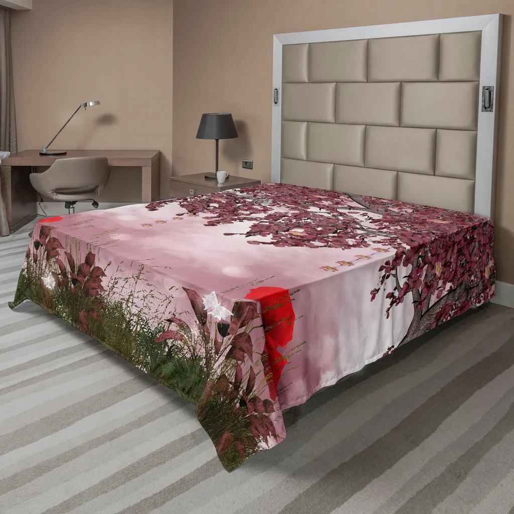 Drap Plat Décoratif Motif Paysage Féerique et Coquelicots 266x260cm