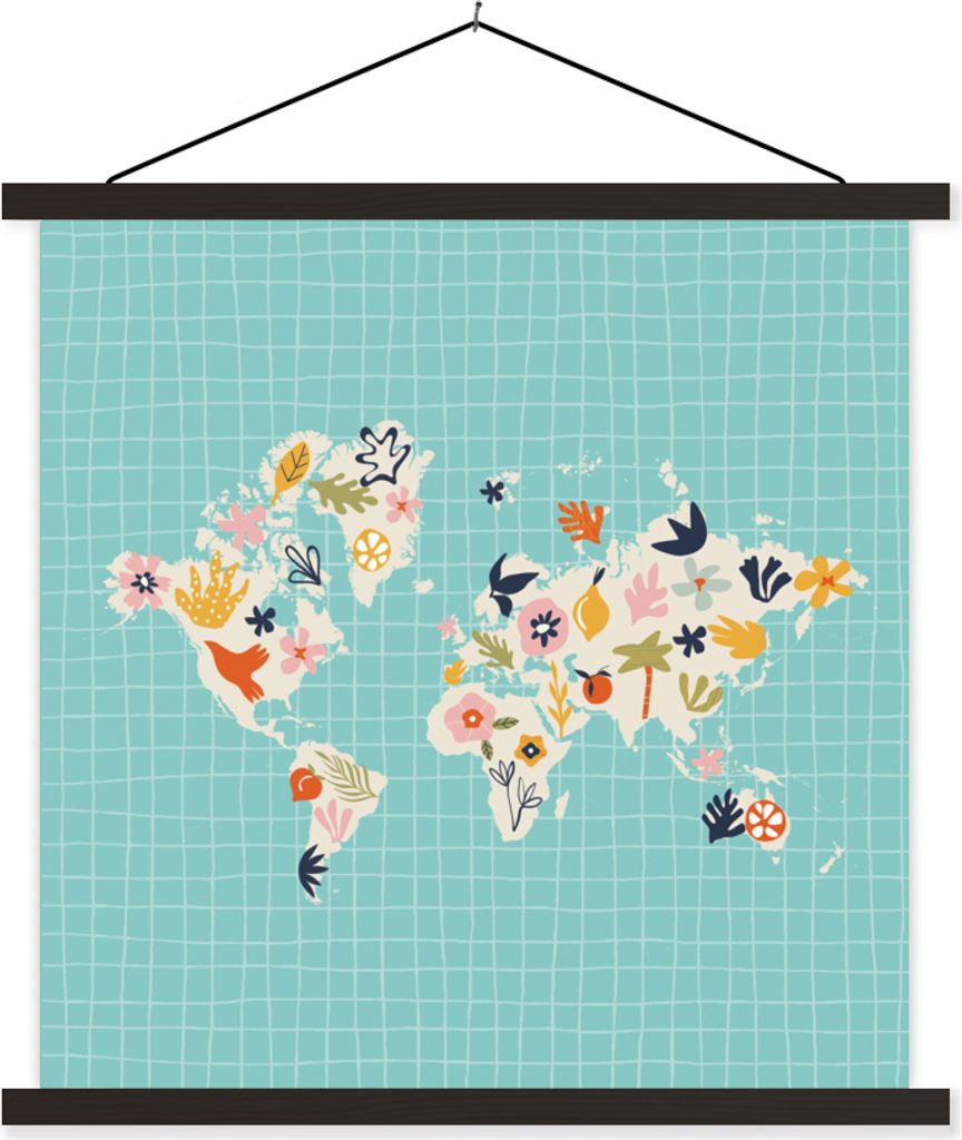 MuchoWow Textilposter Karte - Kinder - Matisse 60x60 cm mit schwarzem Rahmen - Posteraufhänger