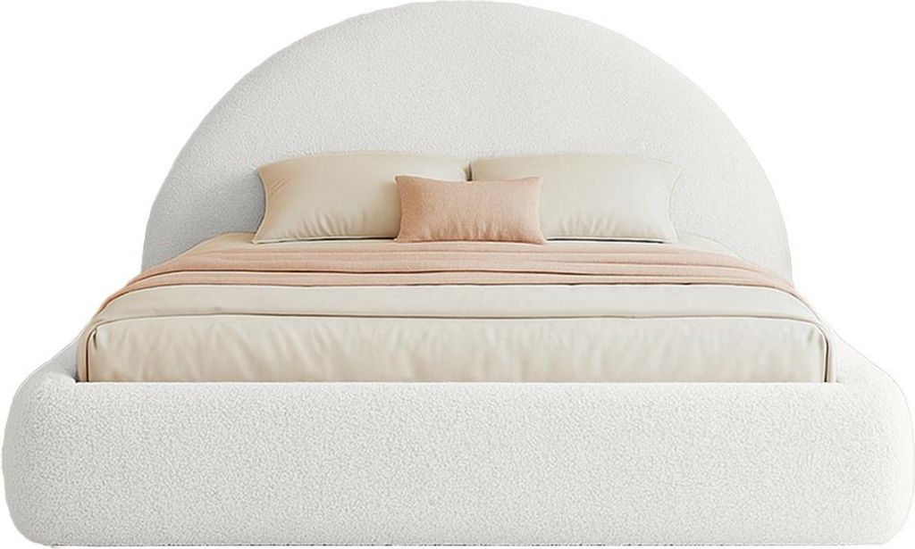 FEDVE Polsterbett SCAFA aus Bouclé-Stoff 160x200 cm, Weiß