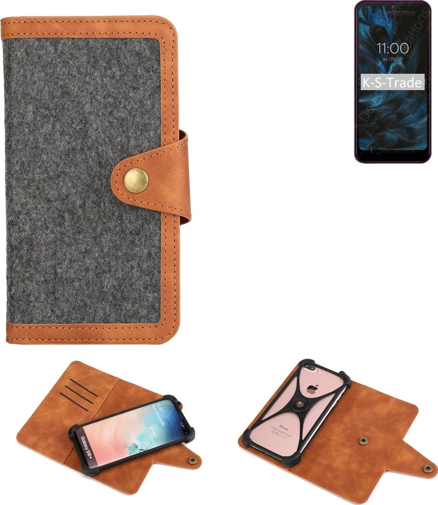 K-S-Trade Schutzhülle Handyhülle kompatibel mit BQ Mobile BQ-6353L Joy Filz Hülle Kunst-Leder dunkelgrau braun (1x)