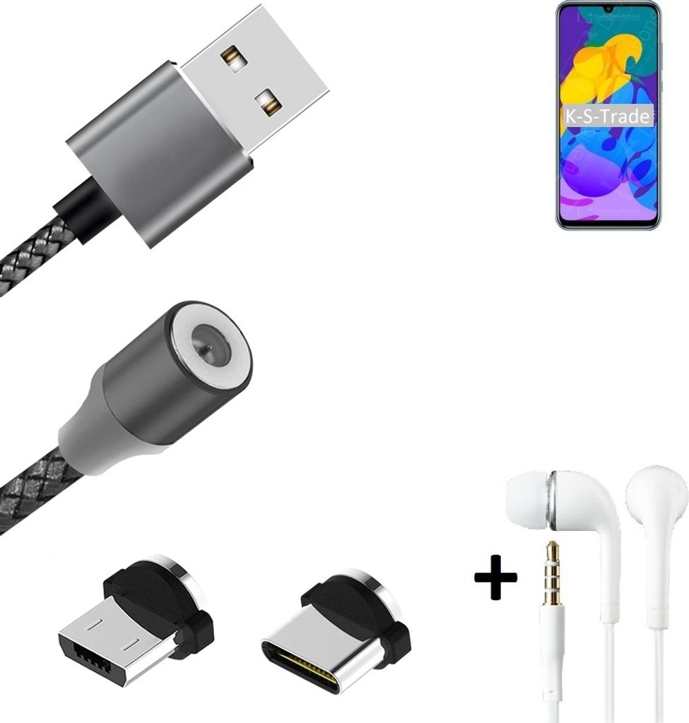 K-S-Trade Hochwertiges Magnet-Lade-kabel Sync-Kabel Daten-Kabel + Kopfhörer kompatibel mit Huawei Honor Play 4T Pro mit USB-Typ-C-Anschluss und