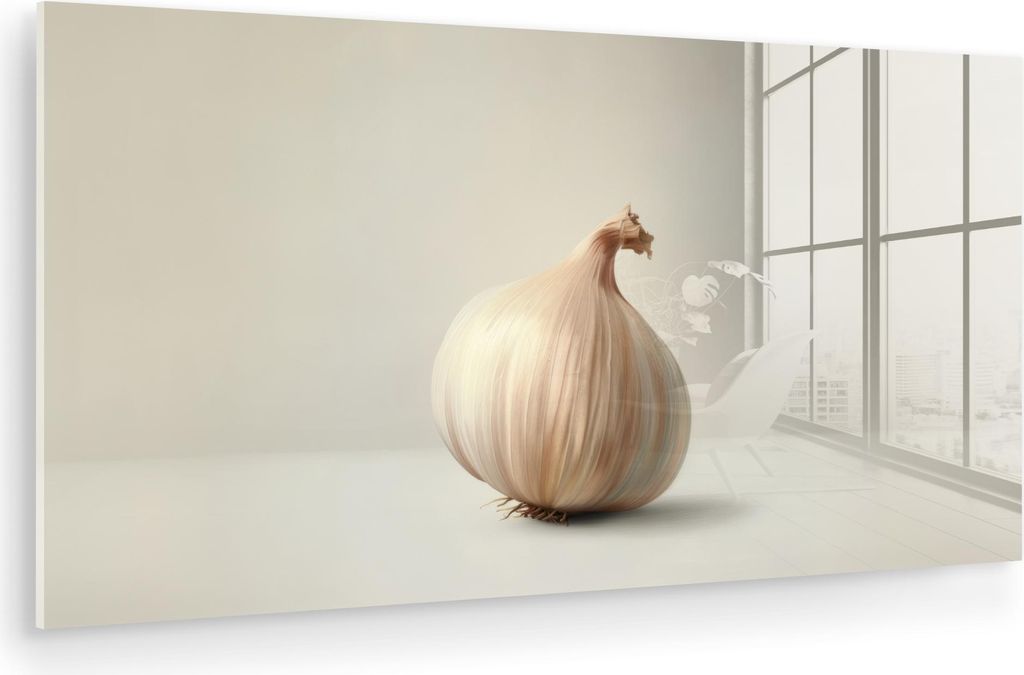 MuchoWow Glasbilder - Bilder auf Wandbild - Foto auf Glas Knoblauch - Natürlich - Beige 120x60 cm Wanddekoration aus Glas - Acrylglasbild - Acrylb...