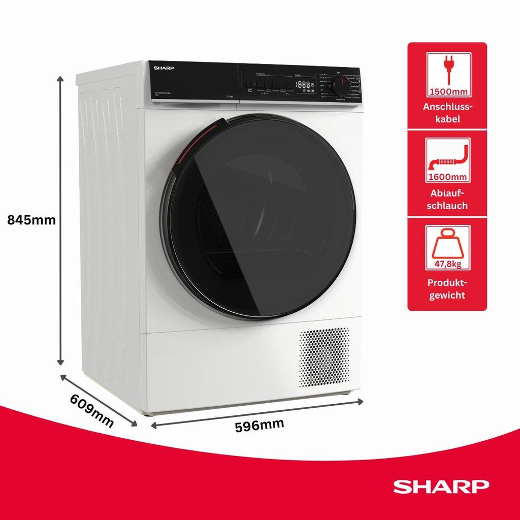 SHARP KD-WNHB9S9GWB-DE Wärmepumpentrockner 9 kg, Produktbild 