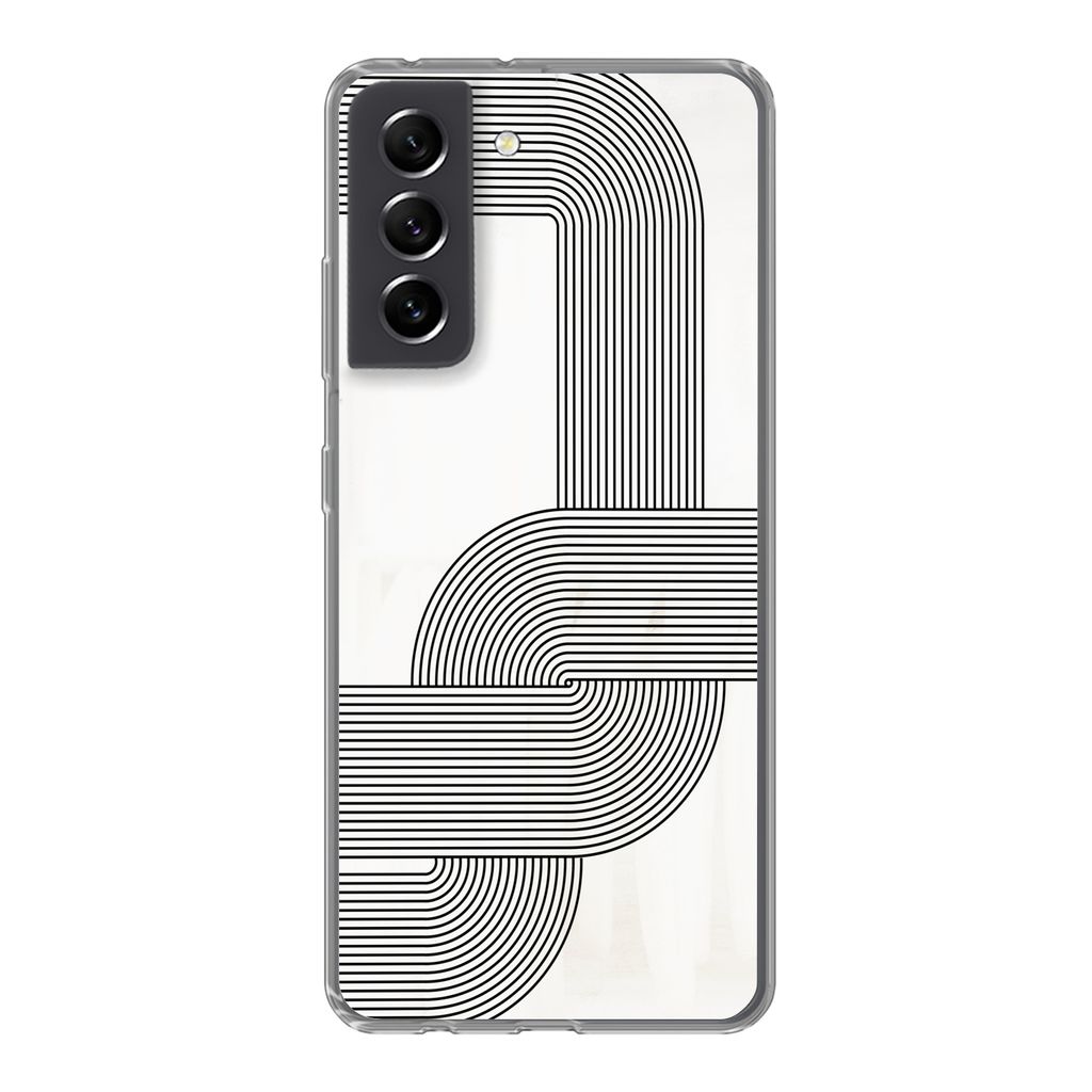 MuchoWow Handyhülle Schutzhülle Hülle für Samsung Galaxy S21 FE Kunst - Schwarz - Weiß - Linie Silikon Softcase Handy Hülle - Mobiltelefonh...