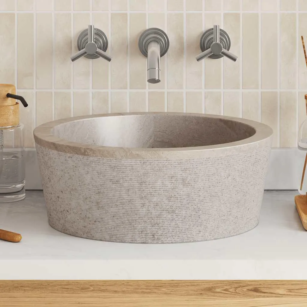 Vasque à poser ronde en pierre grise Ø40 cm - Lavabo moderne en marbre