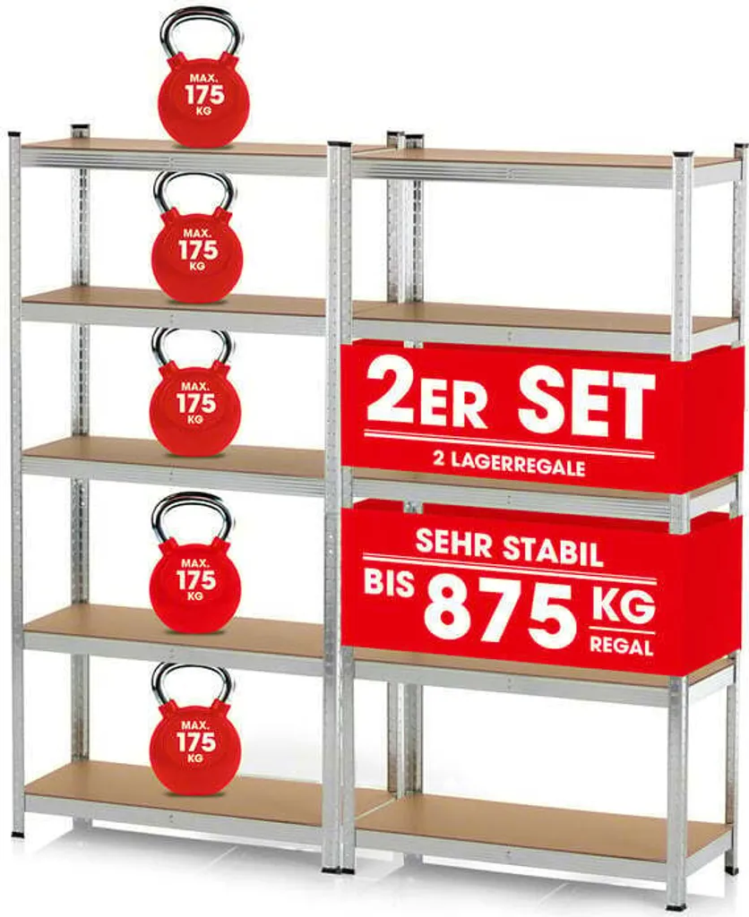 Rayonnage Métallique Modulable 2 en 1 et Établi d'Atelier - Pack de 2 Unités