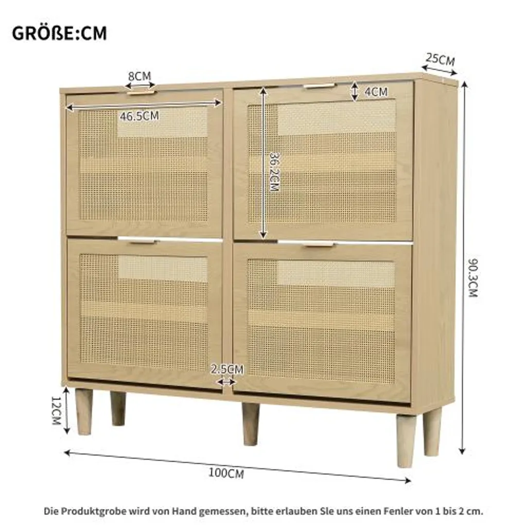 Commode à chaussures chêne clair avec 4 abattants rotin design 90 cm - 6