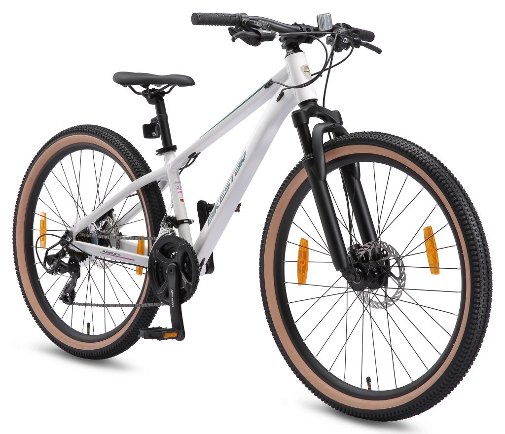 BIKESTAR Alu Mountainbike 26 Zoll | 21 Gang Hardtail Sport MTB 13 Zoll Rahmen Scheibenbremse Federgabel | Weiß Pink