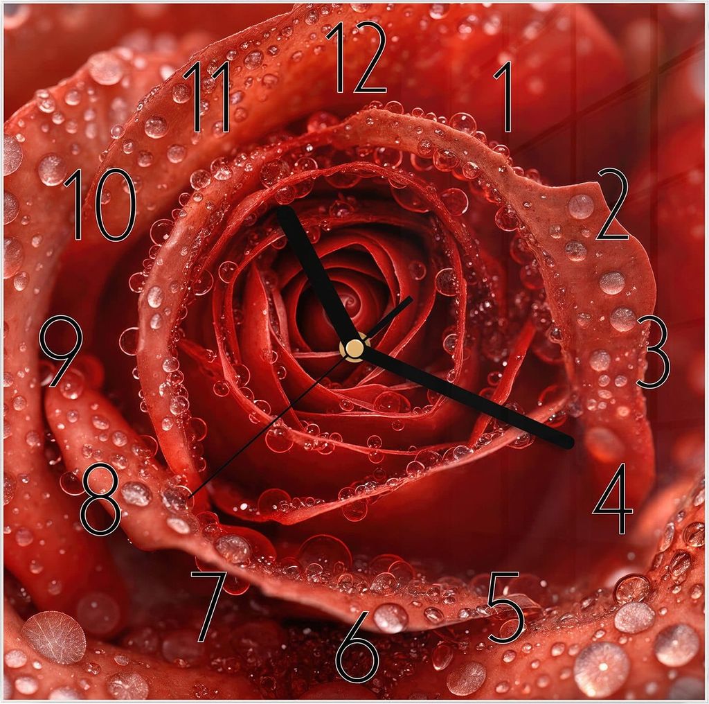 Wanduhr aus Glas mit Motiv Wassertropfen Rose- 30 x 30 cm - Produktbild 