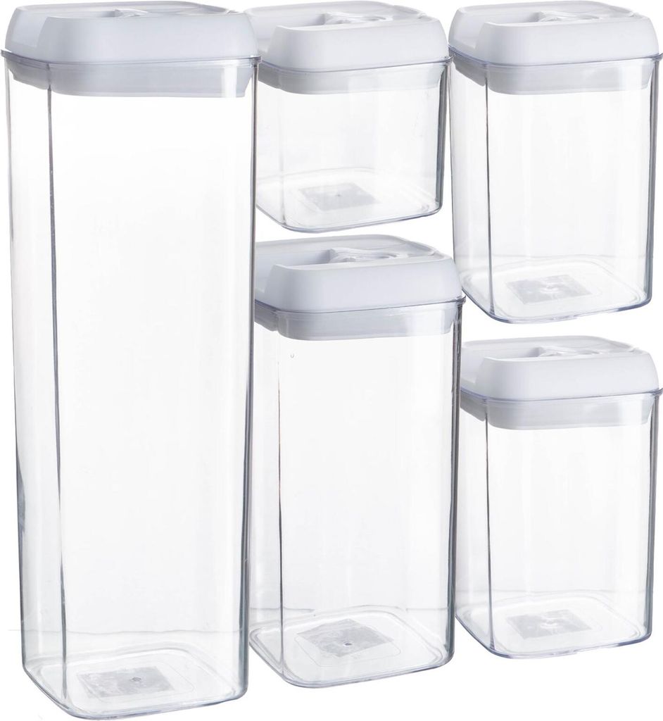 Argon Ta 5-teiliges Frischhaltedosen-Set aus Kunststoff mit Klappverschluss – Weiß