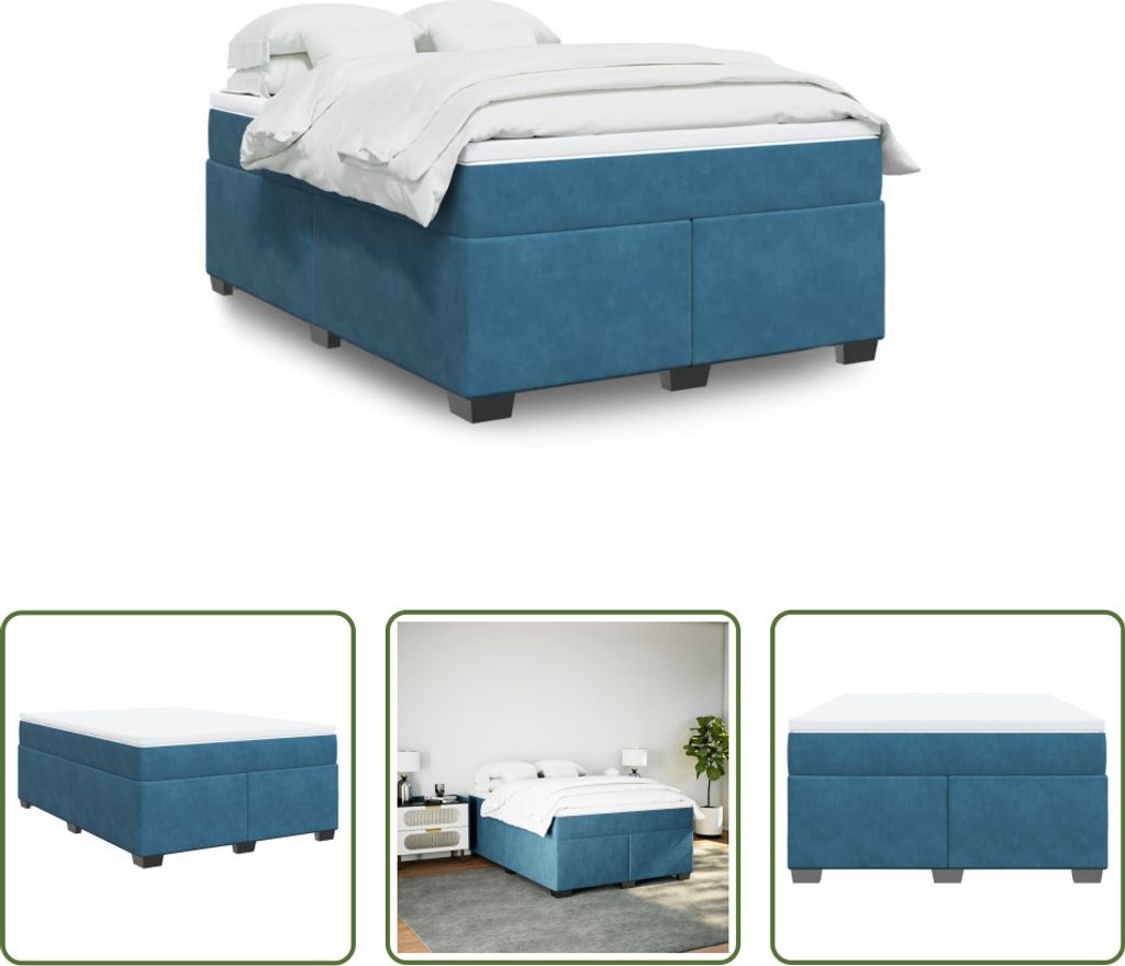 The Living Store Boxspringbett mit Matratze Dunkelblau 140x200 cm Samt