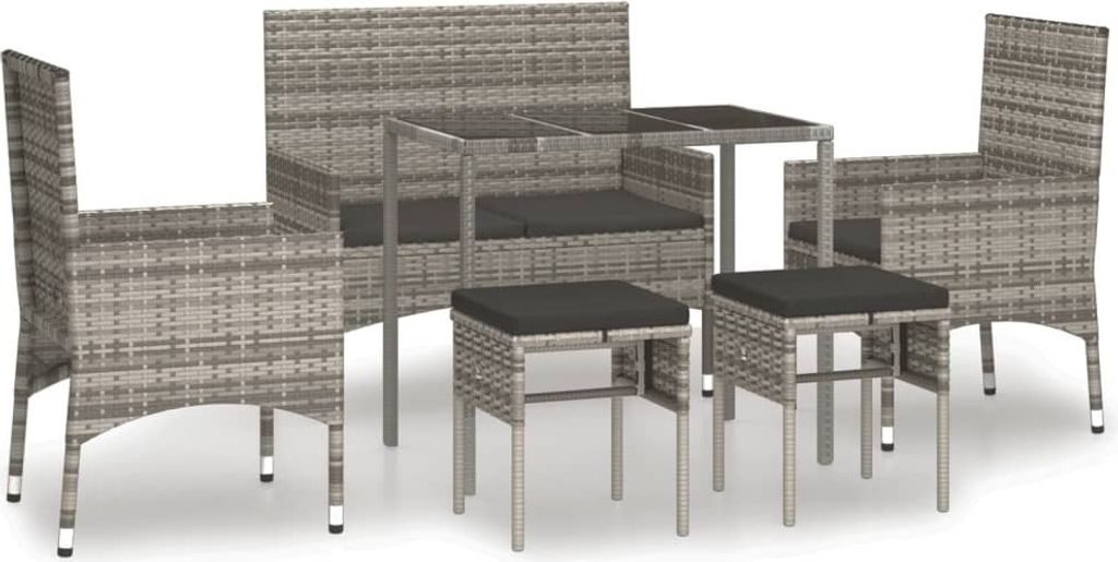 "2026 Aktion" 6-tlg. Garten-Lounge-Set - elegantes Design - Sitzgruppe/Gartengarnitur - mit Kissen Grau Poly Rattan - Terassenmöbel NeuMöbel287871