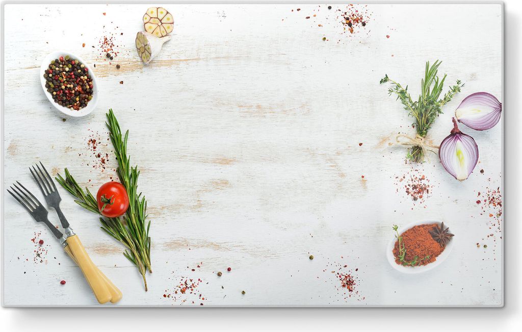DEQORI Frühstücksbrett Glas 23x14 cm 'Küchenkräuter und Gewürze' Schneidebrett Platte