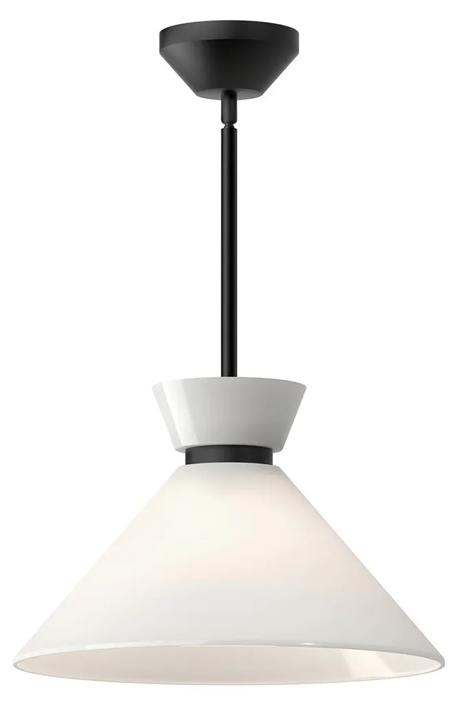 Suspension de Plafond Design E27 Halston en Noir Mat et Globe Opale Blanc