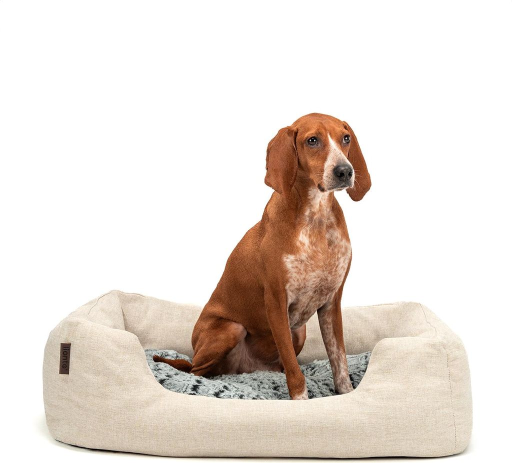 lionto Kuschelbett für Hunde, gemütliches Hundebett mit herausnehmbarem Wendekissen, rutschfestem Boden, 80x60 cm, beige