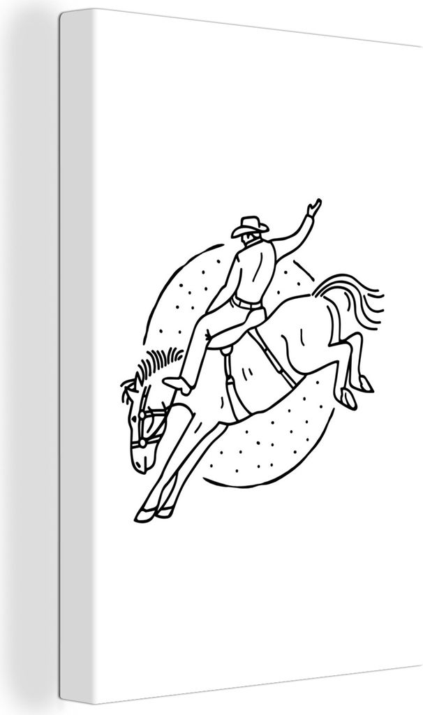 OneMillionCanvasses - Leinwandbilder - 90x140 cm, Schwarze und weiße Illustration eines Cowboys auf einem Pferd, Wandbilder Kunstdruck Wanddekor...