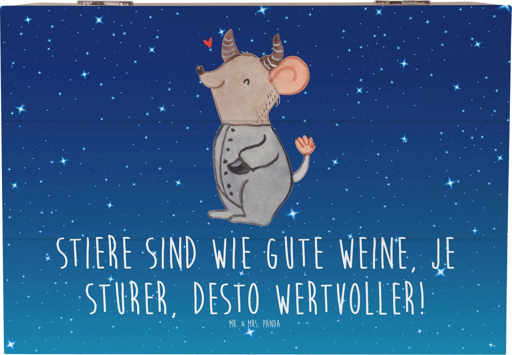 Mr. & Mrs. Panda Holztruhe Sturer Stier 22 x 15 cm - Sternenhimmel Blau - Geschenk, Holzbox, schatztruhe, Humor, Geduld, Box, Tierkreiszeichen, des...