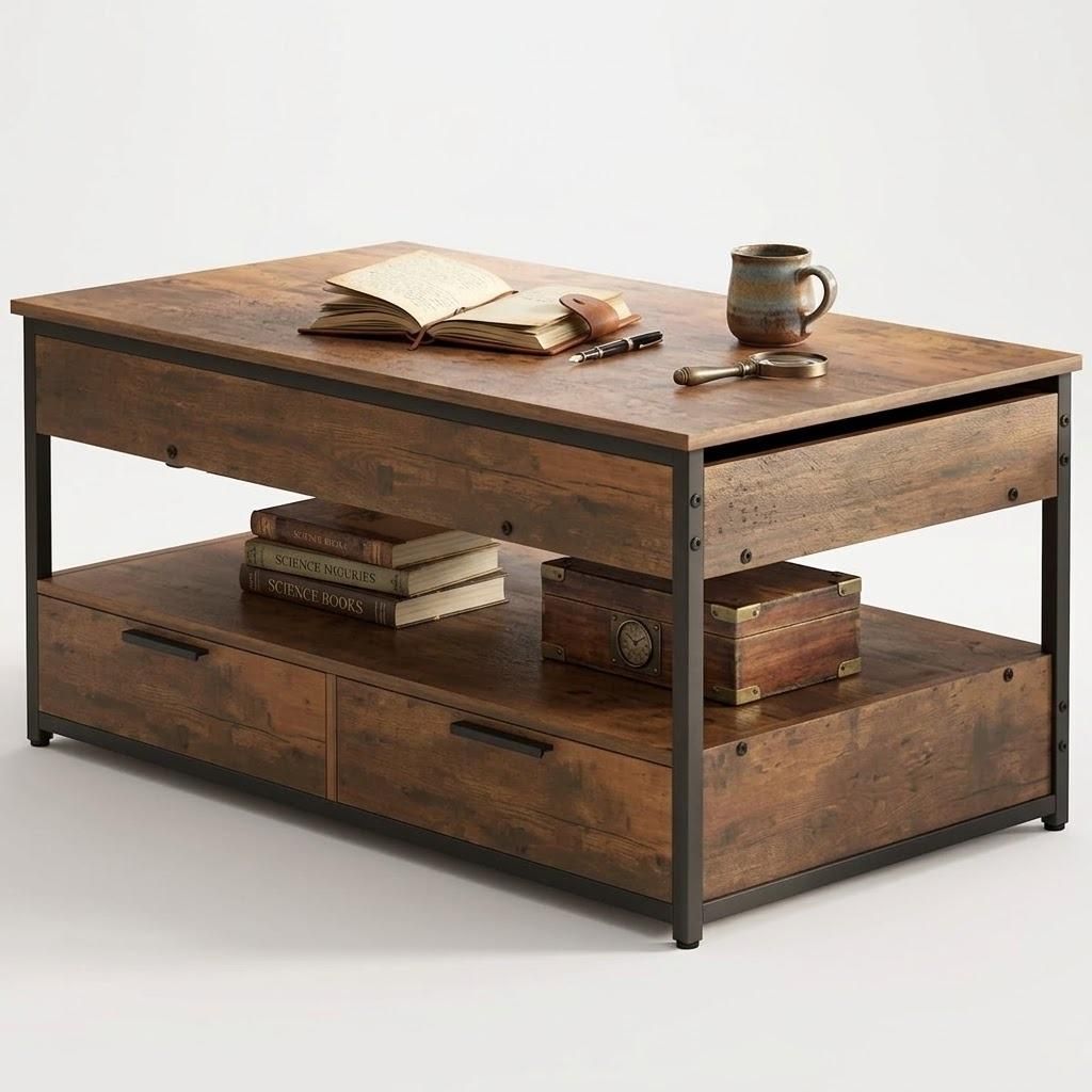 Tavolino in legno stile loft, color caffè, allungabile, con Immagine del prodotto 
