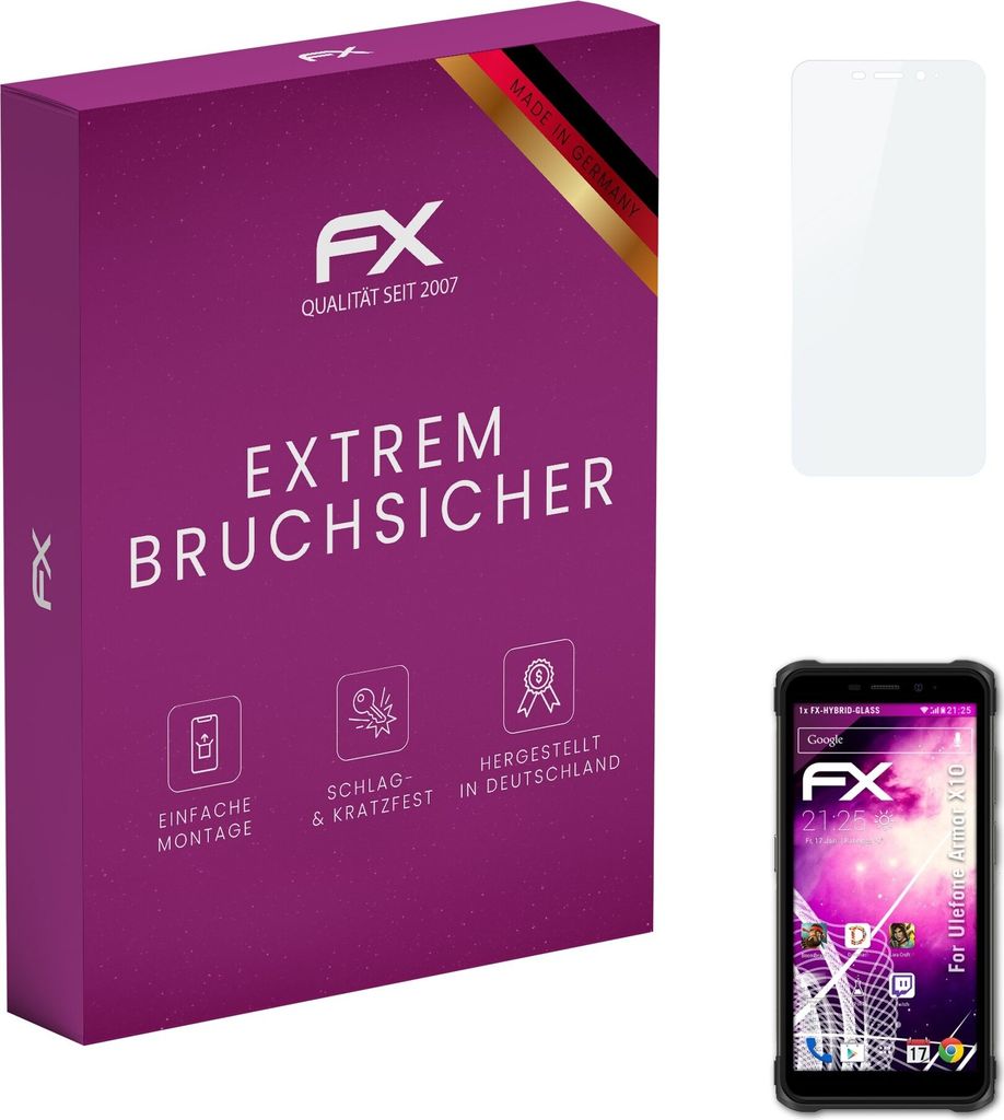 atFoliX FX-Hybrid-Glass Displayfolie kompatibel mit Ulefone Armor X10 Glasfolie