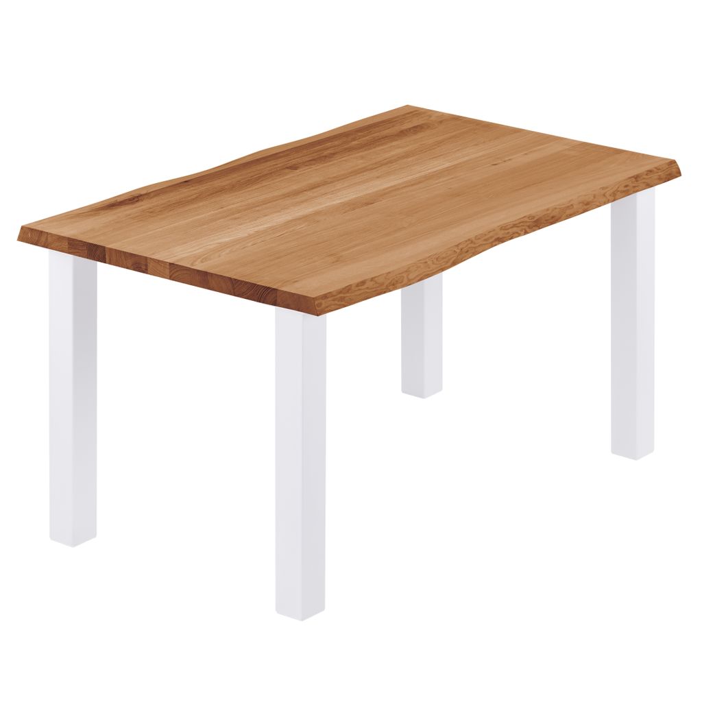LAMO Manufaktur Esstisch Küchentisch Schreibtisch Couchtisch aus Massivholz, mit Baumkante 120x80x76 cm (AxBxH), Classic, Dunkel / Weiss, LEB-01-A...