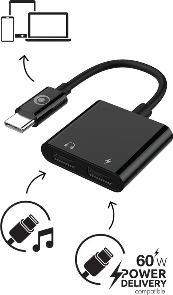 Adaptateur USB-C vers Audio Haute Résolution avec Charge PD 60W Noir - 2