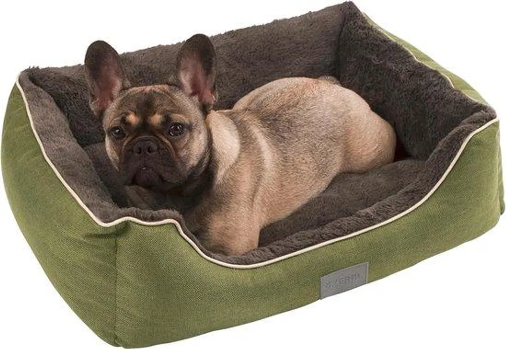 Panier pour petit chien vert-gris, couchage moelleux lavable 50x40x15cm