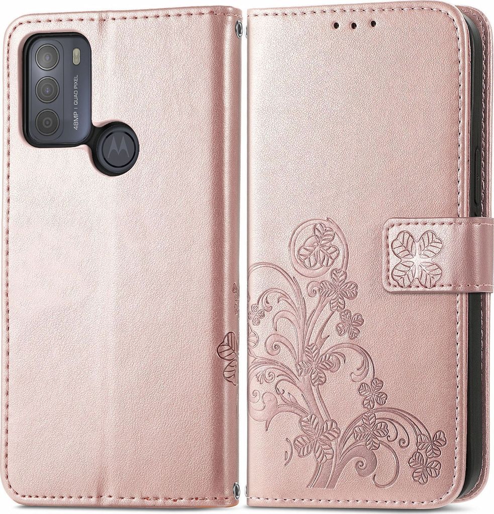 Mobigear Clover Motorola Moto G50 Hülle Klapphülle Geldbörse - Roségold