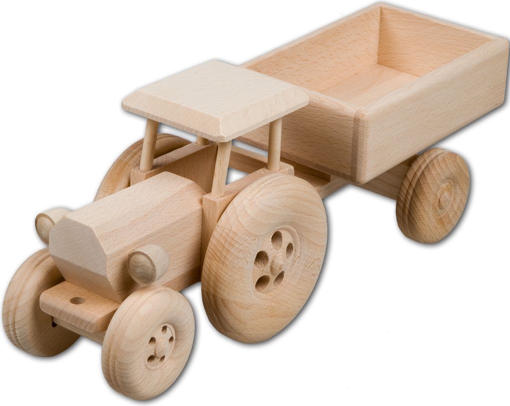 Hofmeister Holzwaren, Trecker mit Anhänger, Spielzeug Auto Kinder, oder, Dekoration, aus Buchenholz L340xB95xH130 mm, 30464