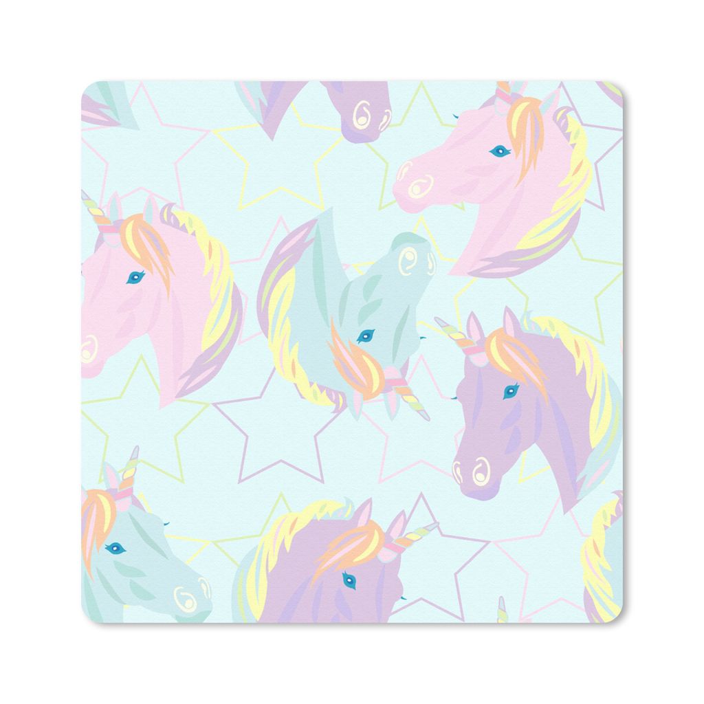 MuchoWow Mauspad Mousepad Einhorn - Sterne - Muster 20x20 cm - Mousepads - Maus Mat - Pad - Mausunterlage - Desk Mat - Bureauartikeln