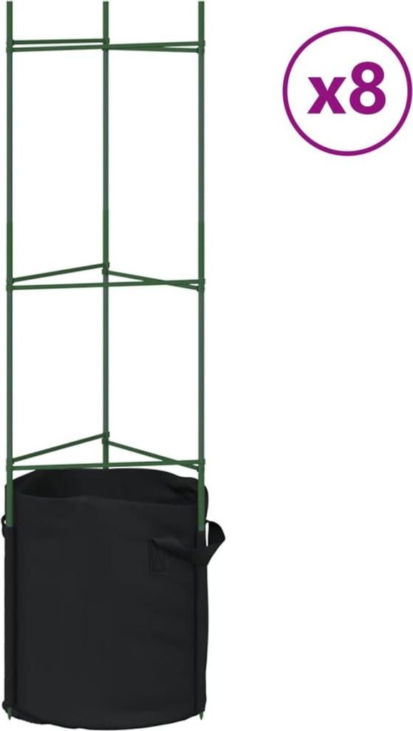 vidaXL Tomatenkäfige mit Pflanzsäcken 8 Stk. 116 cm Stahl und PP