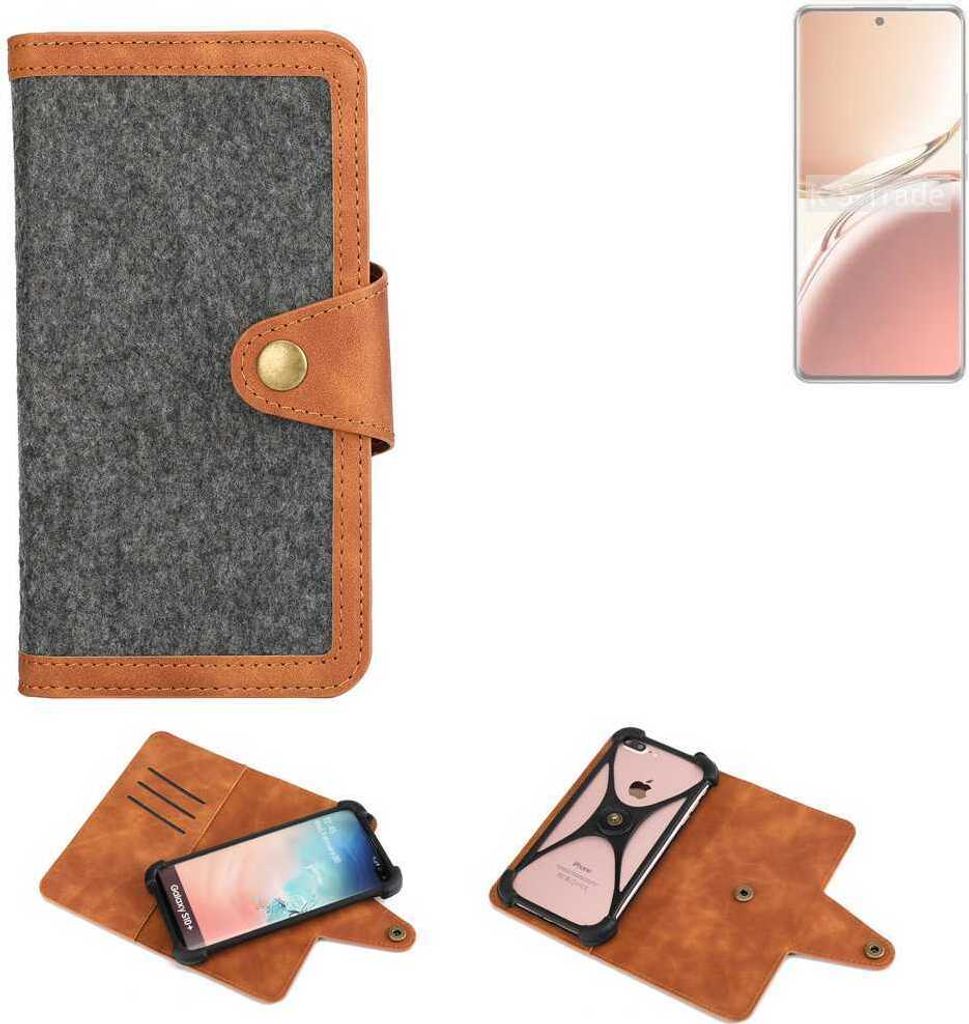 K-S-Trade Schutzhülle Handyhülle kompatibel mit Oppo A3 Pro Filz Hülle Kunst-Leder dunkelgrau braun (1x)