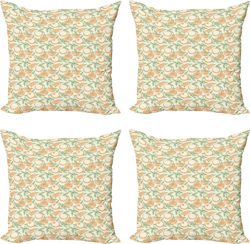 ABAKUHAUS Orange Kissenbezug Set (4 Stück), Hand gezeichnete Blätter und Früchte, Moderner Doppelseitiger Digitaldruck, 45 cm x 45 cm, Eischale ...