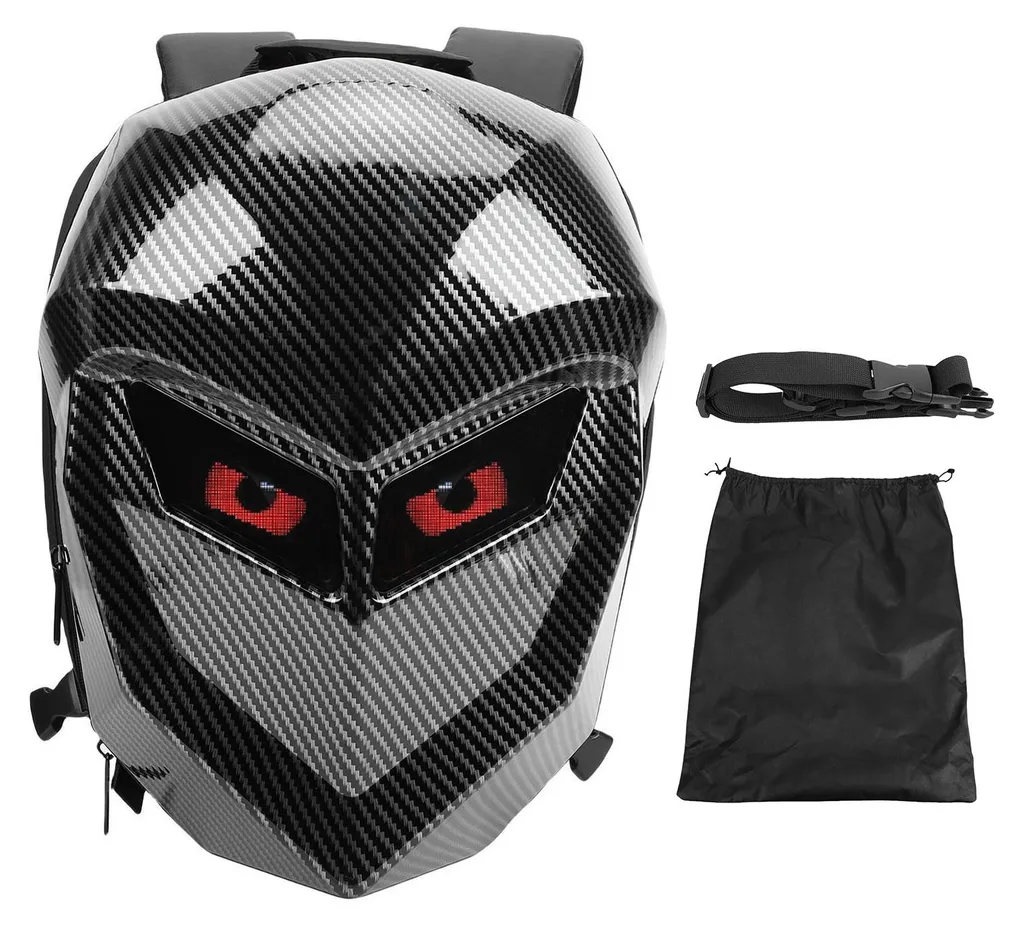 Sac à dos casque moto avec écran LED personnalisable et coque étanche 20L