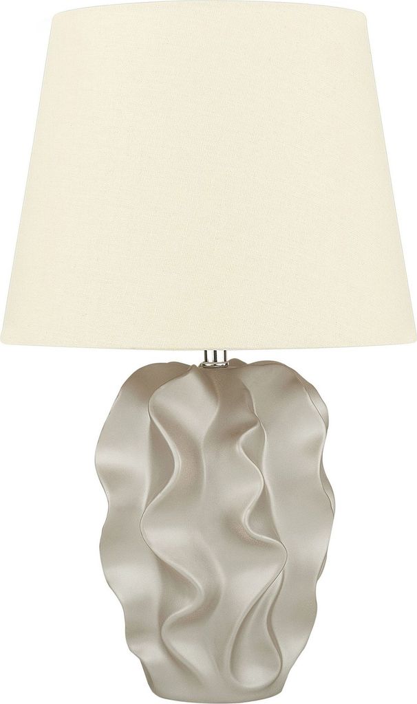 BELIANI Tischlampe Gold Keramik 46 cm Stoffschirm Cremeweiß Wellenform Kabel mit Schalter Moderner Minimalistischer Stil