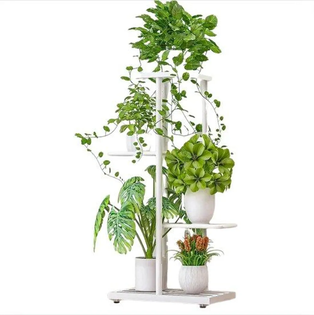 Support pour plantes intérieur à 4 niveaux en métal robuste noir 80cm