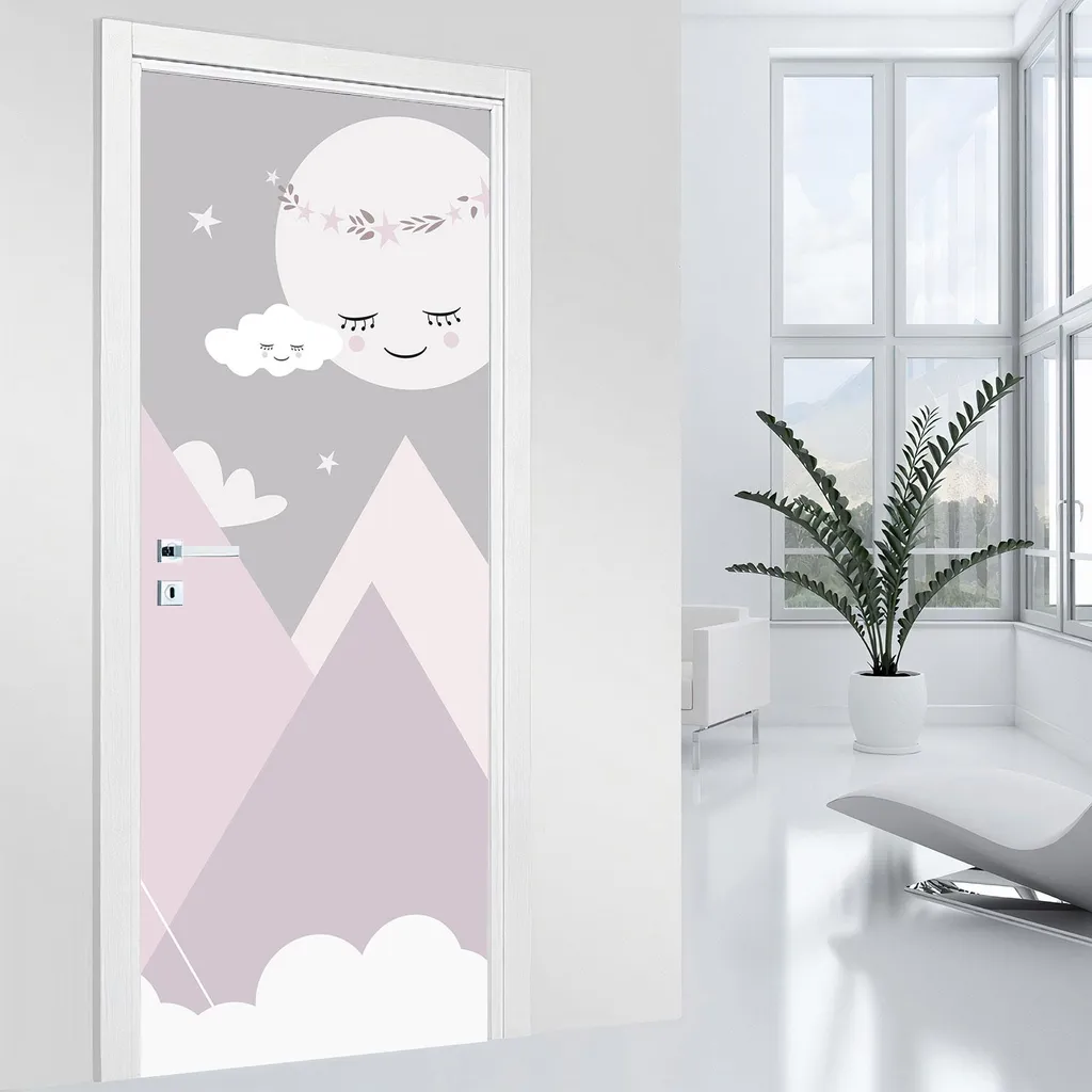 Stickers pour porte Lumaléa Montagnes Enfant Adhésif MAT 73 x 205 cm