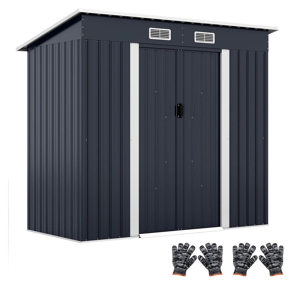 Metallgerätehaus mit Pultdach, 213x112x186cm, 4,4 m³, Gartenhaus mit 2 Schiebetüren, 2 Lüftungsfenstern und Fundament, wetterfester Gartenschup...
