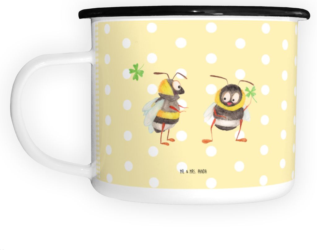 Mr. & Mrs. Panda Teetasse Hummeln Kleeblatt - Gelb Pastell - Geschenk, Biene Deko, Hummel, glücklich Werden, Outdoor Becher, Spruch Positiv, sein,...