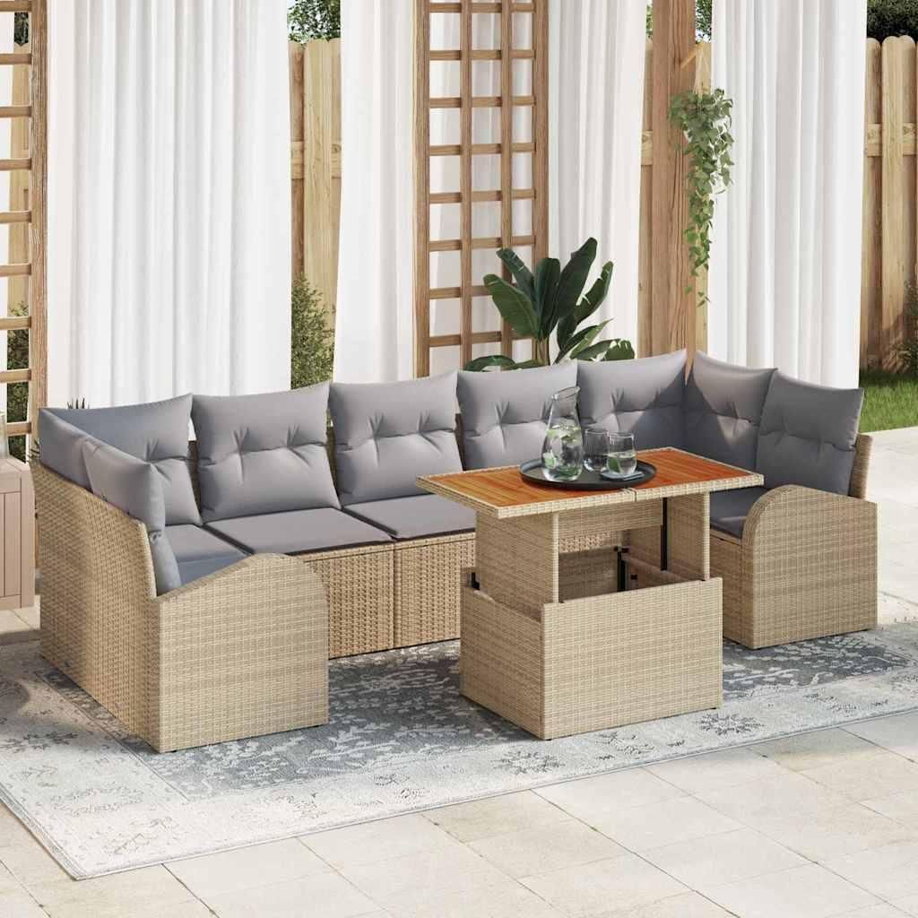 Maison Exclusive - Garten-Sofa-Set mit Speicher 8 pcs Beige Poly Rattan