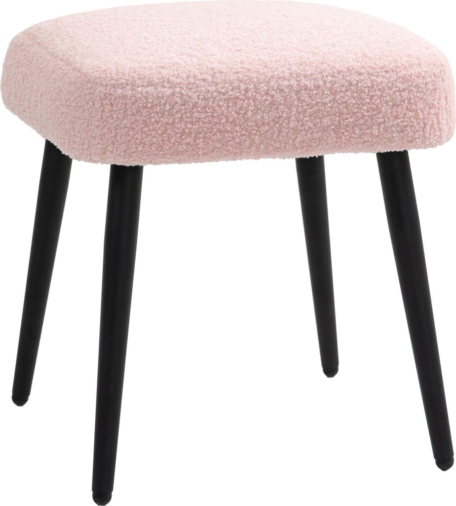 Rosa Hocker mit gepolstertem Kaschmir-Sitz und Stahlbeinen, 42x42x44 cm, Fußstütze